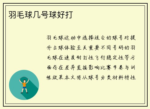羽毛球几号球好打