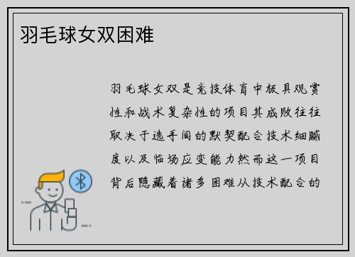 羽毛球女双困难